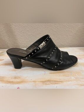 Brighton Black Studded Leather Mule Heels